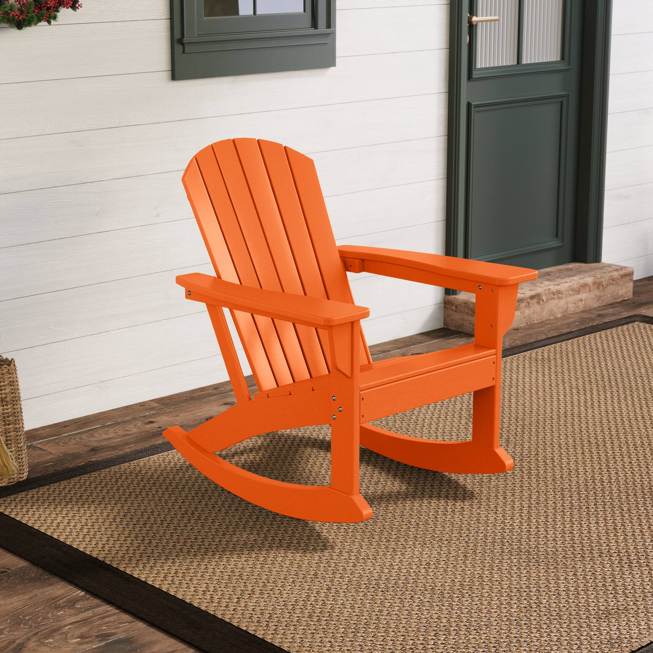 Angle. WestinTrends - WestinTrends Dylan Outdoor Patio Poly Plastic Adirondack Rocking Chair - Orange.