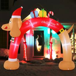 Gymax - 8 FT Tall Jumbo Inflatable Christmas Arch Archway w/ Dachshund & Gift Boxes Decorations - Colorful