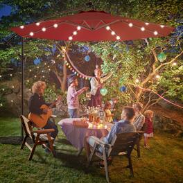 Gymax - 10Ft Patio Solar LED Outdoor Offset Hanging Umbrella w/ 24 Lights - Burgundy