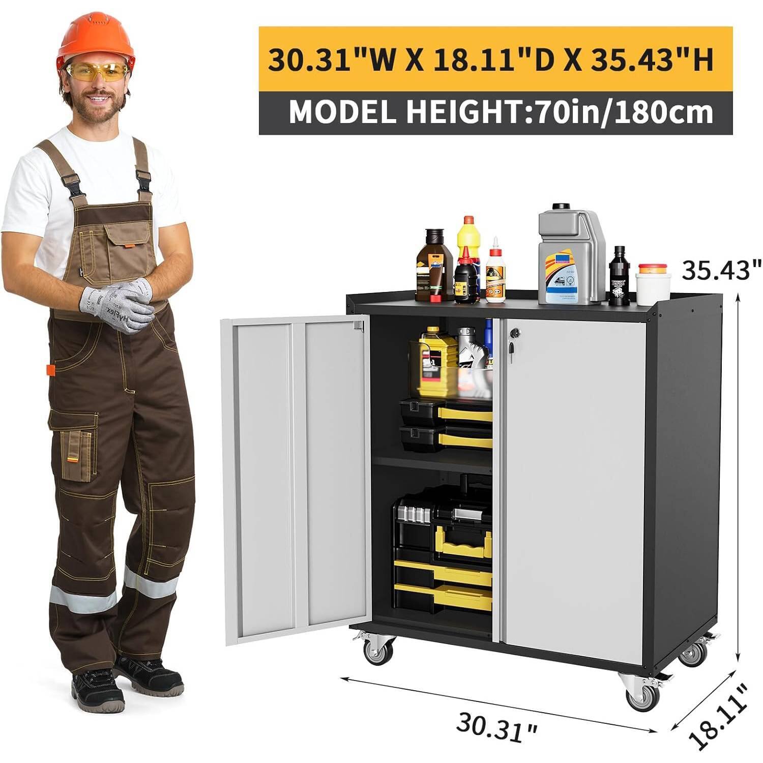 30.31"W X 18.11"D X 35.43"H  
MODEL HEIGHT: 70in/180cm