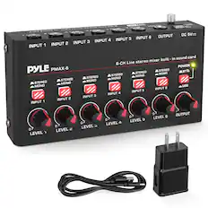 RATETE M M- U SSIRS MUEL - ... 25 RUR INPUT 6 OUTPUT 4 INPUT 5 INPUT 3 INPUT INPUT 2 INPUT 1 DC 5V PYLE PMAX-6 STEREO STEREO MONO MONO INPUT 2 INPUT 1 STEREO MONO INPUT 3 in sound card mixer built 6-CH Line stereo POWER STEREO T STEREO MONO STEREO MONO MONO USB INPUT 6 INPUT 5 INPUT 4 o LEVEL ' o LEVEL . o LEVEL o LEVEL 4 o LEVEL b O LEVEL 6 OUTPUT
6-CH Line stereo mixer built-in sound card
PYLE PMAX-6
INPUT 1 STEREO/MONO
INPUT 2 STEREO/MONO
INPUT 3 STEREO/MONO
INPUT 4 STEREO/MONO
INPUT 5 STEREO/MONO
INPUT 6 STEREO/MONO
OUTPUT
DC 5V
LEVEL 1
LEVEL 2
LEVEL 3
LEVEL 4
LEVEL 5
LEVEL 6
POWER
BT
USB
