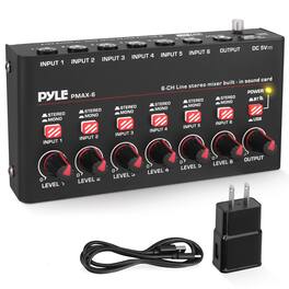 Pyle - 6-Channel Bluetooth Mini Line Mixer with USB Audio Interface, Ultra-Low Noise & High Headroom