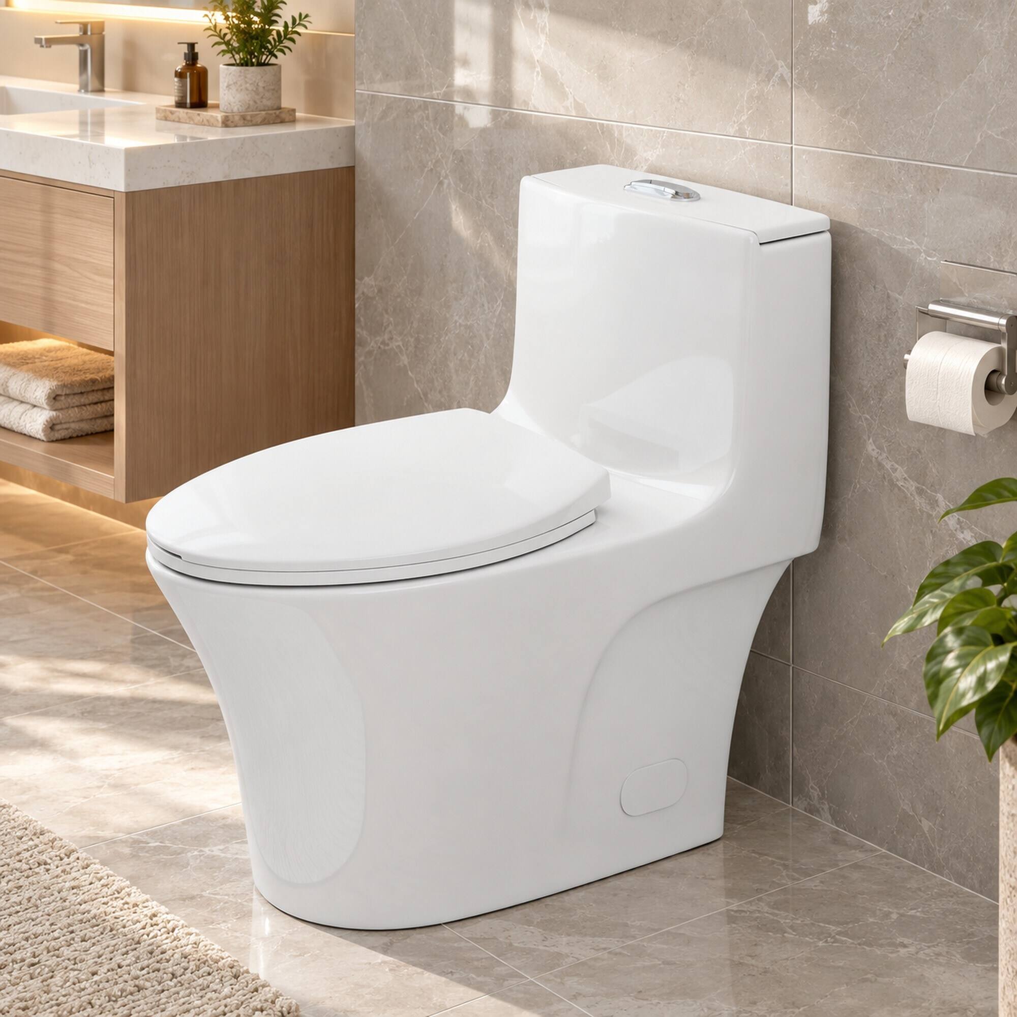RYHNUYNE One Piece Toilet, Dual Flush Elongated Comfort Height Soft ...
