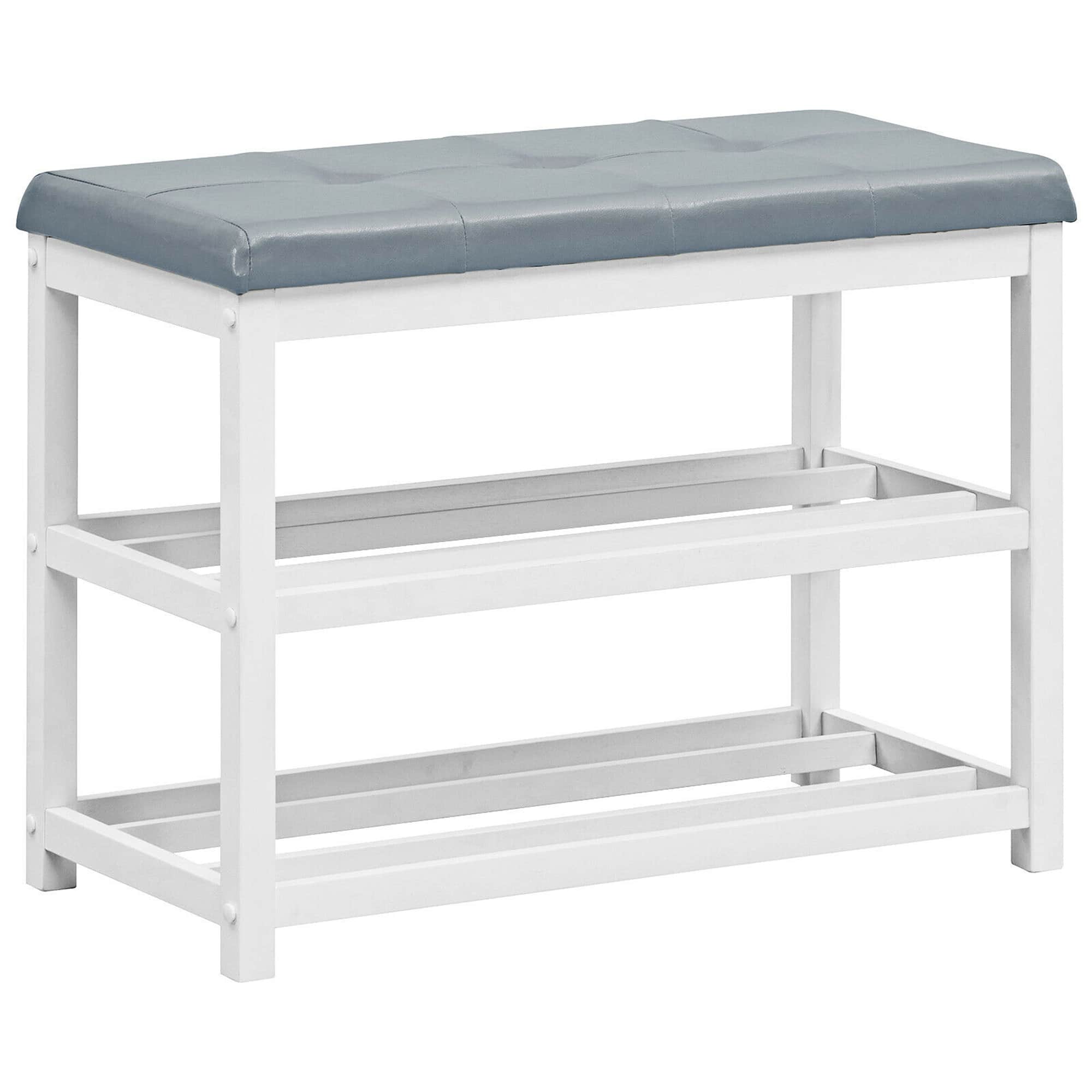 Front. Costway - 2-Tier Wooden Shoe Rack Bench w/Padded Seat for Entryway Bedroom White - White.