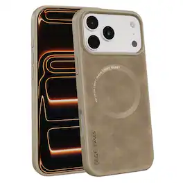 Dteck - Magnetic Textured PU Leather Case for Apple iPhone 17 Pro, Shockproof Hybrid Protective Cover Raised Edge Protection - Desertgold