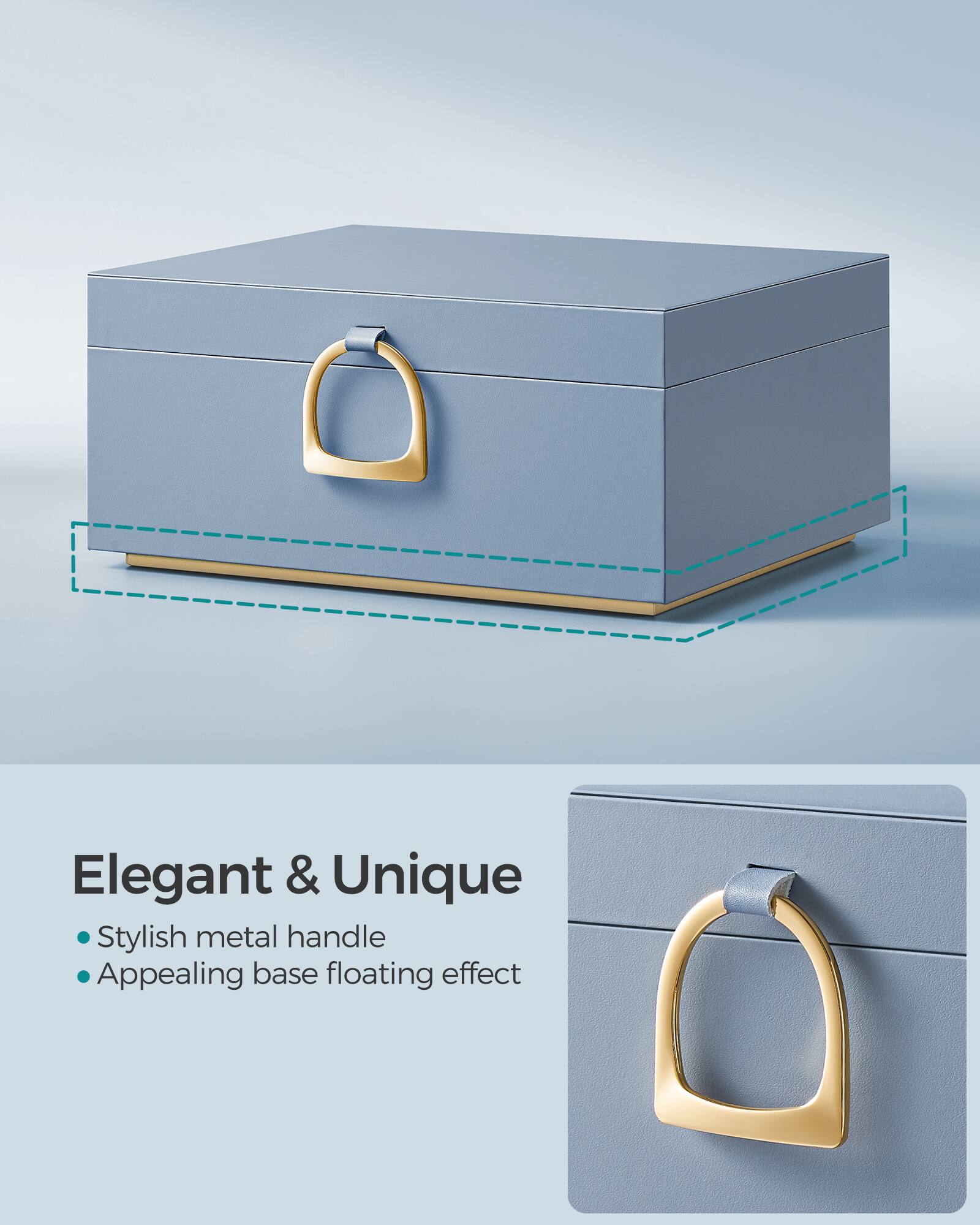Elegant & Unique

- Stylish metal handle
- Appealing base floating effect