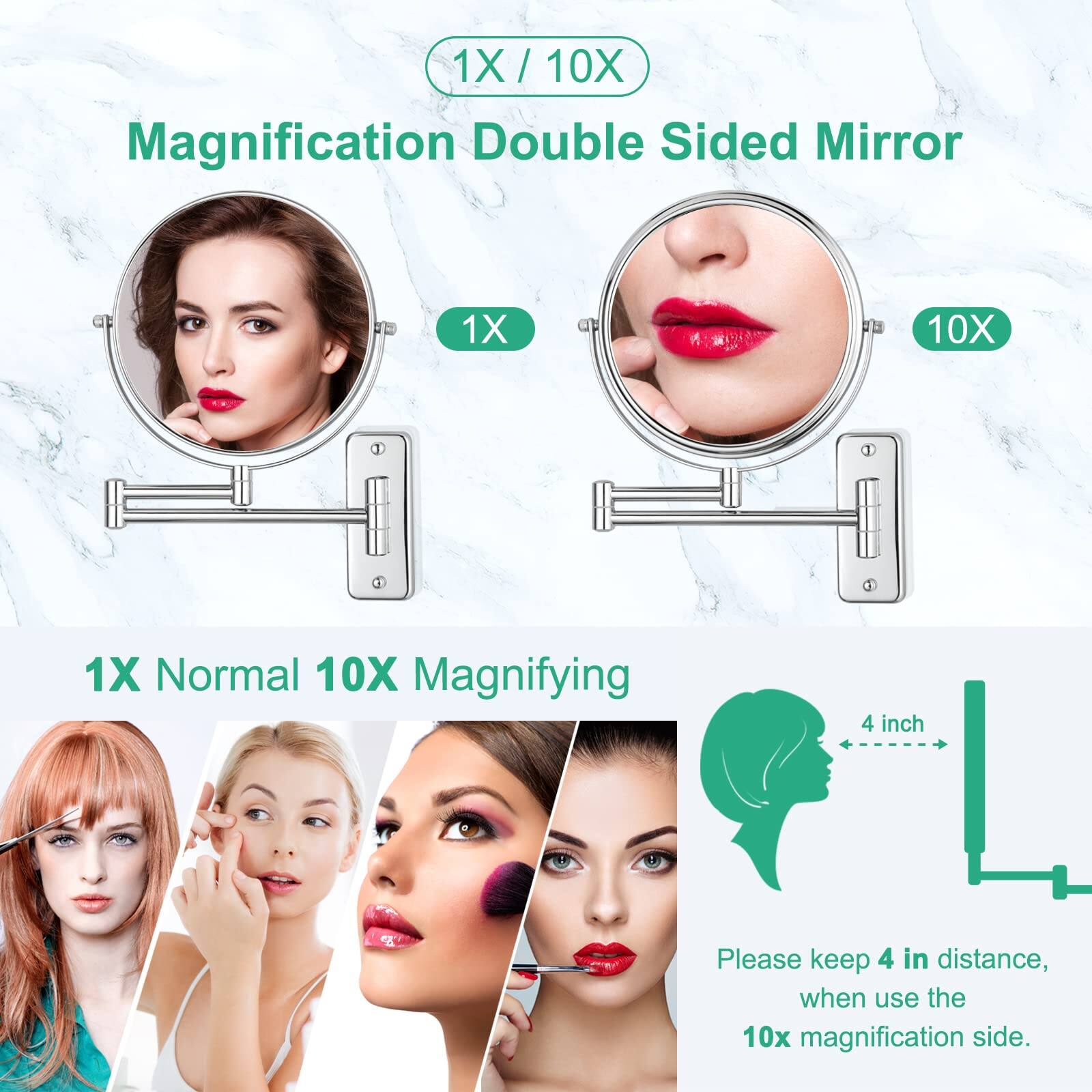 1X / 10X Magnification Double Sided Mirror

1X Normal 10X Magnifying

Please keep 4 in distance, when use the 10x magnification side.