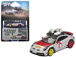 Porsche 911 Dakar #19 "Uncle Rally" with Graphics and Roof Rack Limited Edition 1/64 Diecast Model Car by Mini GT - Gray