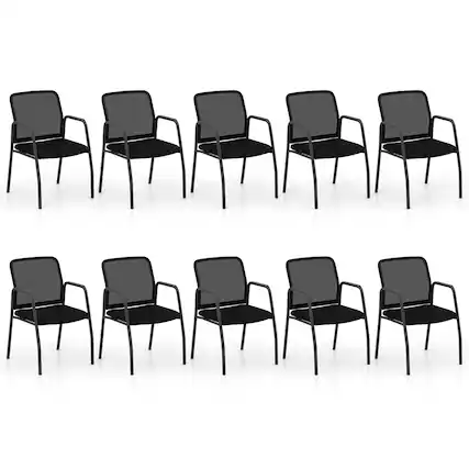 Front. Gymax - Gymax Meeting Room Chair Set of 10 Waiting Room Chairs w/ Ergonomic Backrest & Armrests - Black.