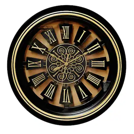 Front. FC Design - 16"H Metallic Vintage Roman Numeral Transparent Round Wall Clock - Multicolor.