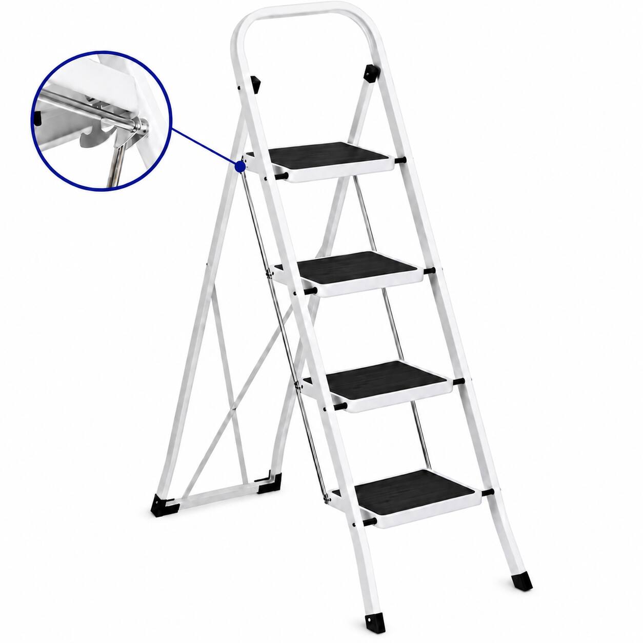 Front. FED Fitness - 4 Step Ladder, Folding Step Stool with Extra Wide Anti-Slip Pedal, 350lbs Lightweight Portable Sturdy Steel Ladders - White.