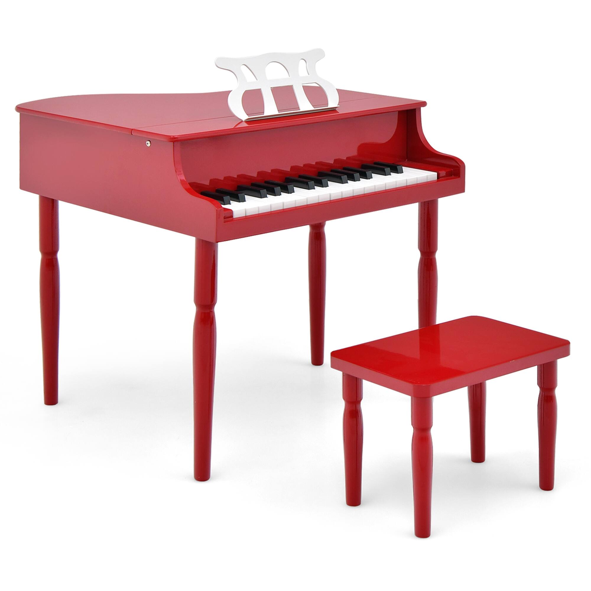 Alt View 19. Costway - 30-Key Classic Baby Grand Piano Toddler Toy Wood with Bench & Music Rack - Red.