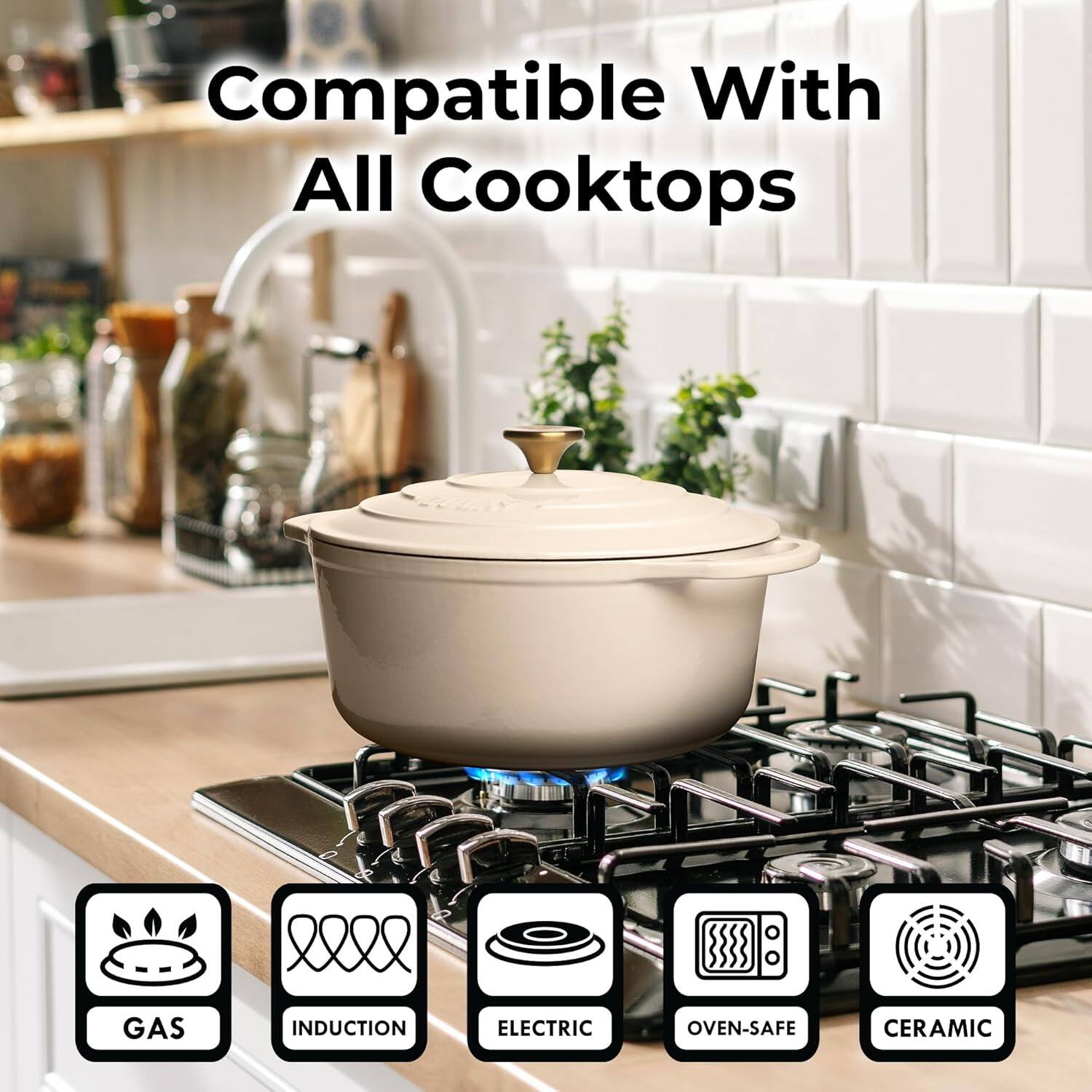 Compatible With All Cooktops

- GAS
- INDUCTION
- ELECTRIC
- OVEN-SAFE
- CERAMIC