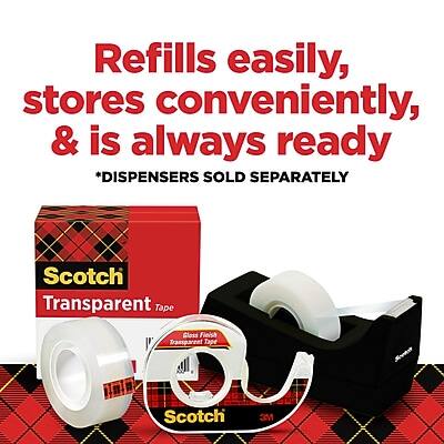 Refills easily, stores conveniently, & is always ready  
*DISPENSERS SOLD SEPARATELY  

Scotch Transparent Tape  
Glass Finish  
Dansparent Tape  
Scotch 3M