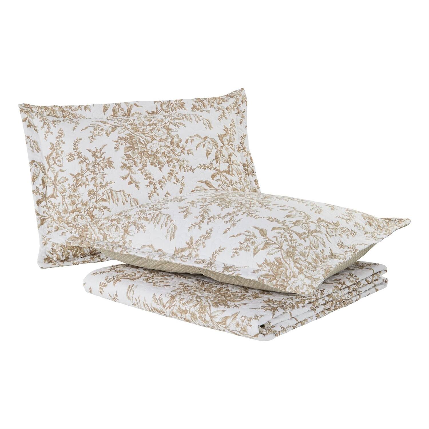 Back. Hivvago - Full/Queen 3 Piece Bed-in-a-Bag Bohemian Tan Beige Floral Cotton Quilt Set - White, Beige, Tan, Brown.