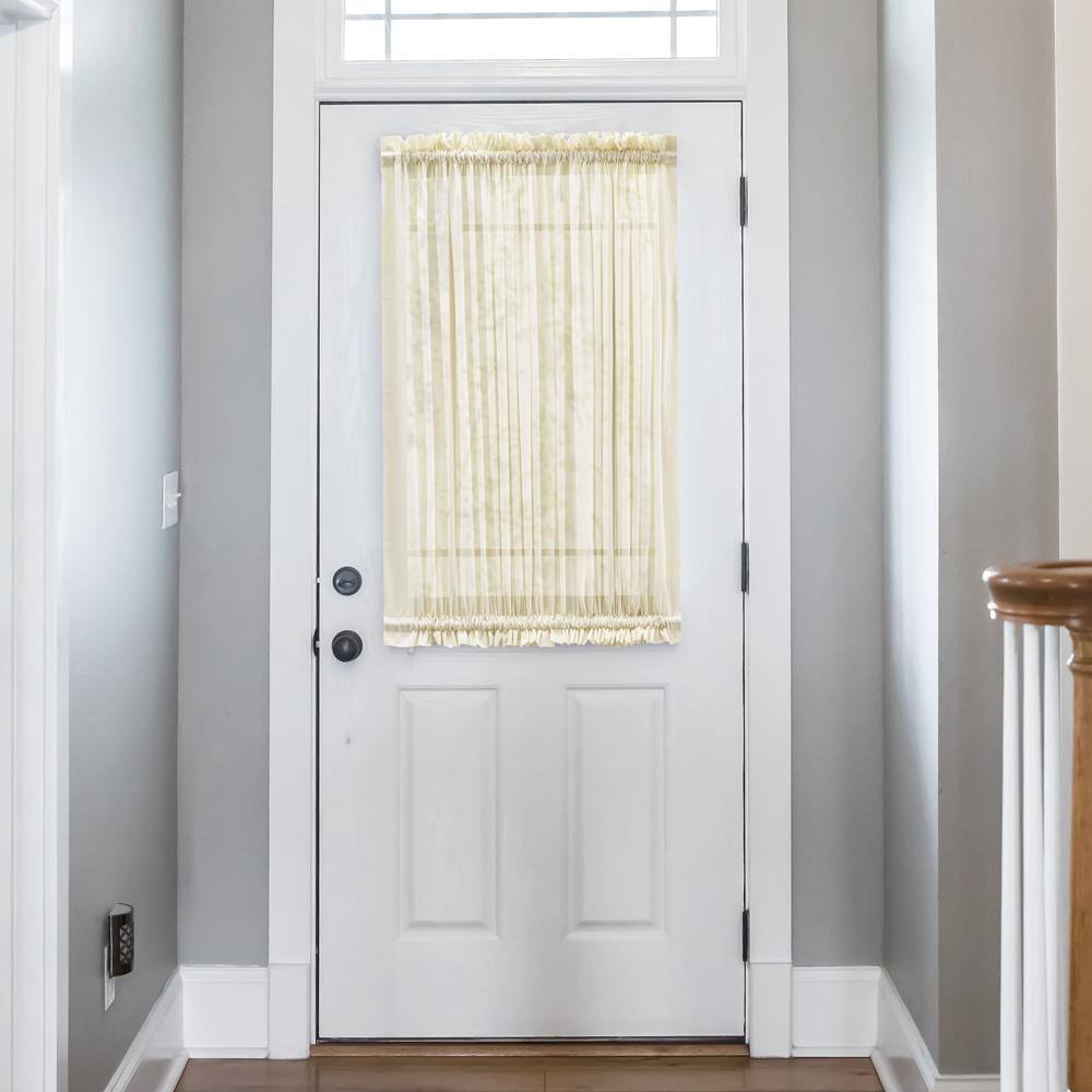 Left. Ellis Curtain - Ellis Curtain Shadow Stripe 1.5" Rod Pocket Semi Sheer Door Curtain Panel 40" x 72" Natural - Natural.