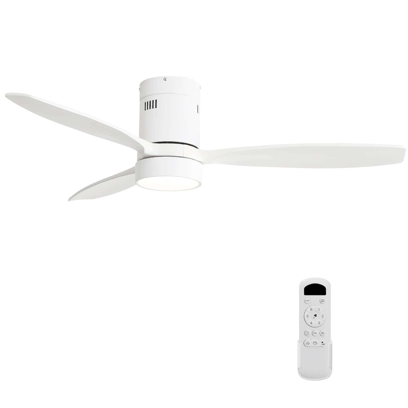 Front. Sofucor - 52 Inch Wood Low Profile Ceiling Fans with Remote Quiet Reversible DC Motor Timer for Bedroom Farmhouse Indoor/Outdoor - White - with Light.