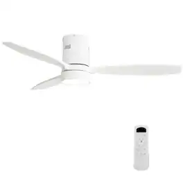 Sofucor - 52 Inch Wood Low Profile Ceiling Fans with Remote Quiet Reversible DC Motor Timer for Bedroom Farmhouse Indoor/Outdoor - White - with Light