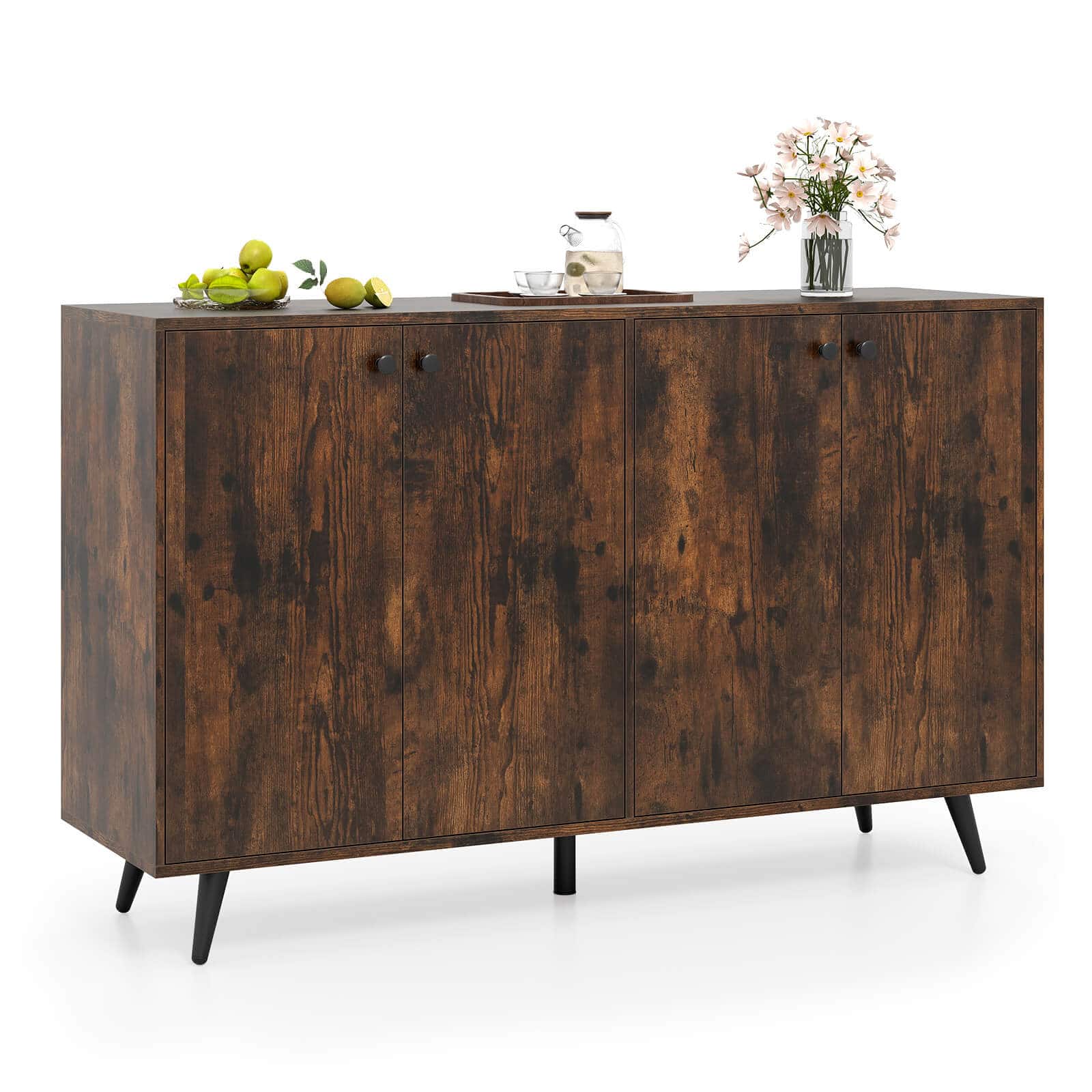 Costway - Buffet Sideboard Mid Century Modern 4-Door Storage Cabinet 50" Accent Cabinet - Brown