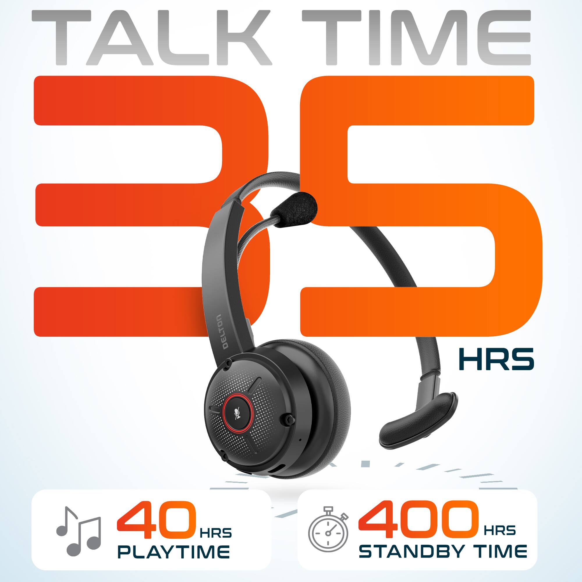 TALK TIME: 25 HRS
PLAYTIME: 40 HRS
STANDBY TIME: 400 HRS