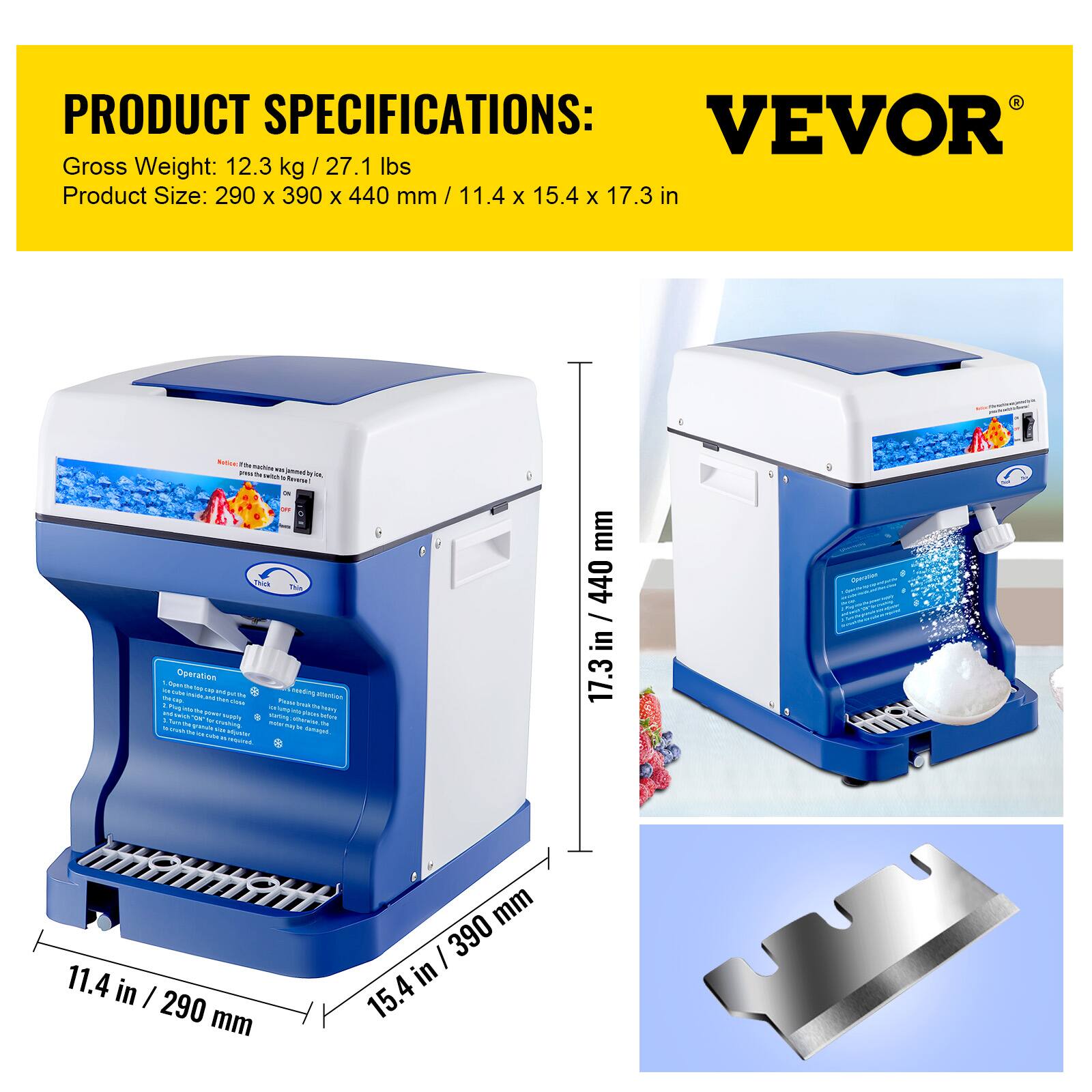 VEVOR 110V Electric Shaved Ice Machine 250W Snow Cone Maker