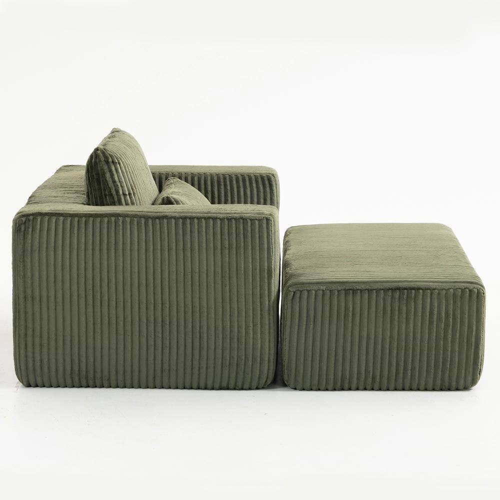 Left. Kadyn - Oversized All-Foam Lounge Chair with Ottoman, Modular Corduroy, No-Tool Assembly, Green - Green.