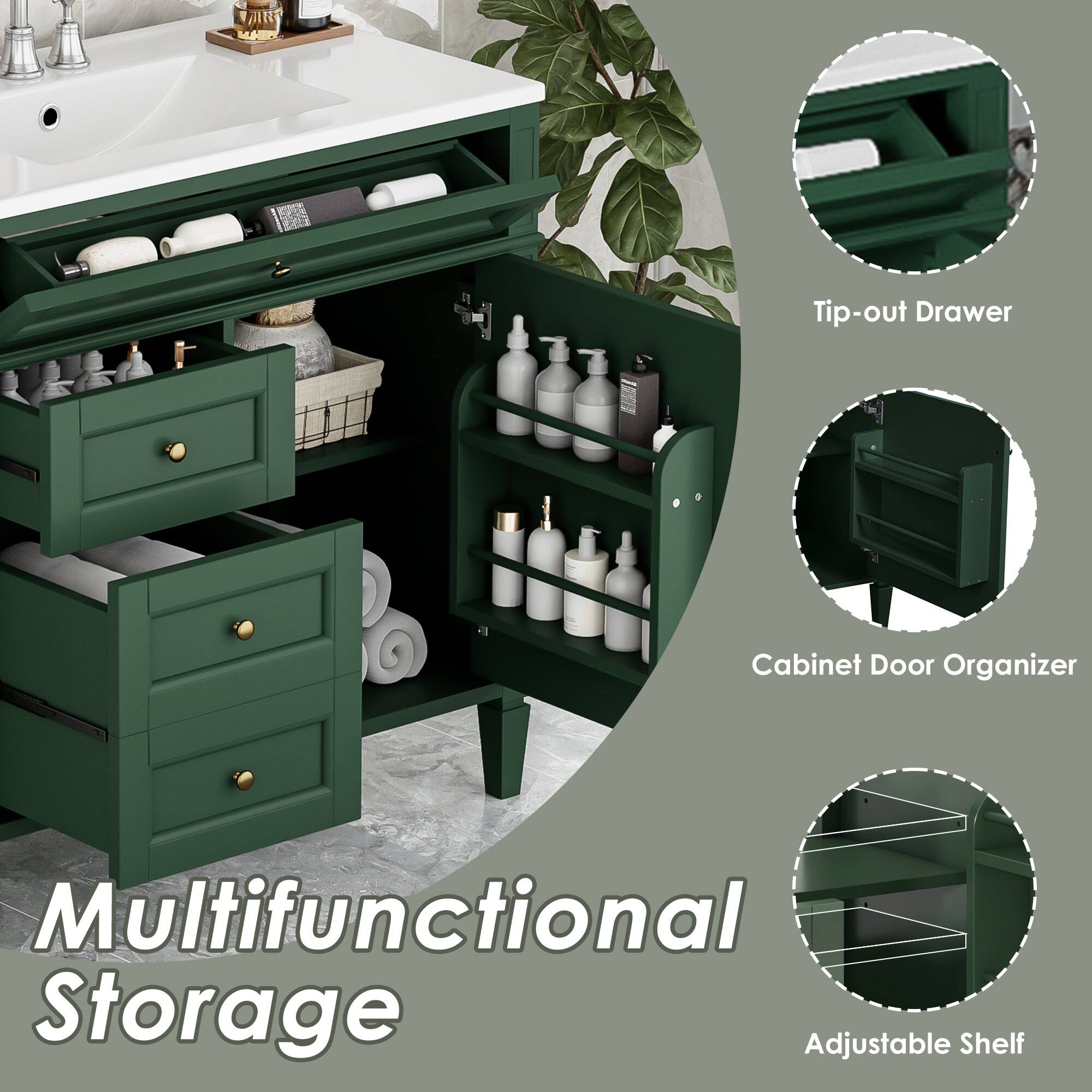 1. Tip-out Drawer
2. Cabinet Door Organizer
3. Adjustable Shelf

Multifunctional Storage
