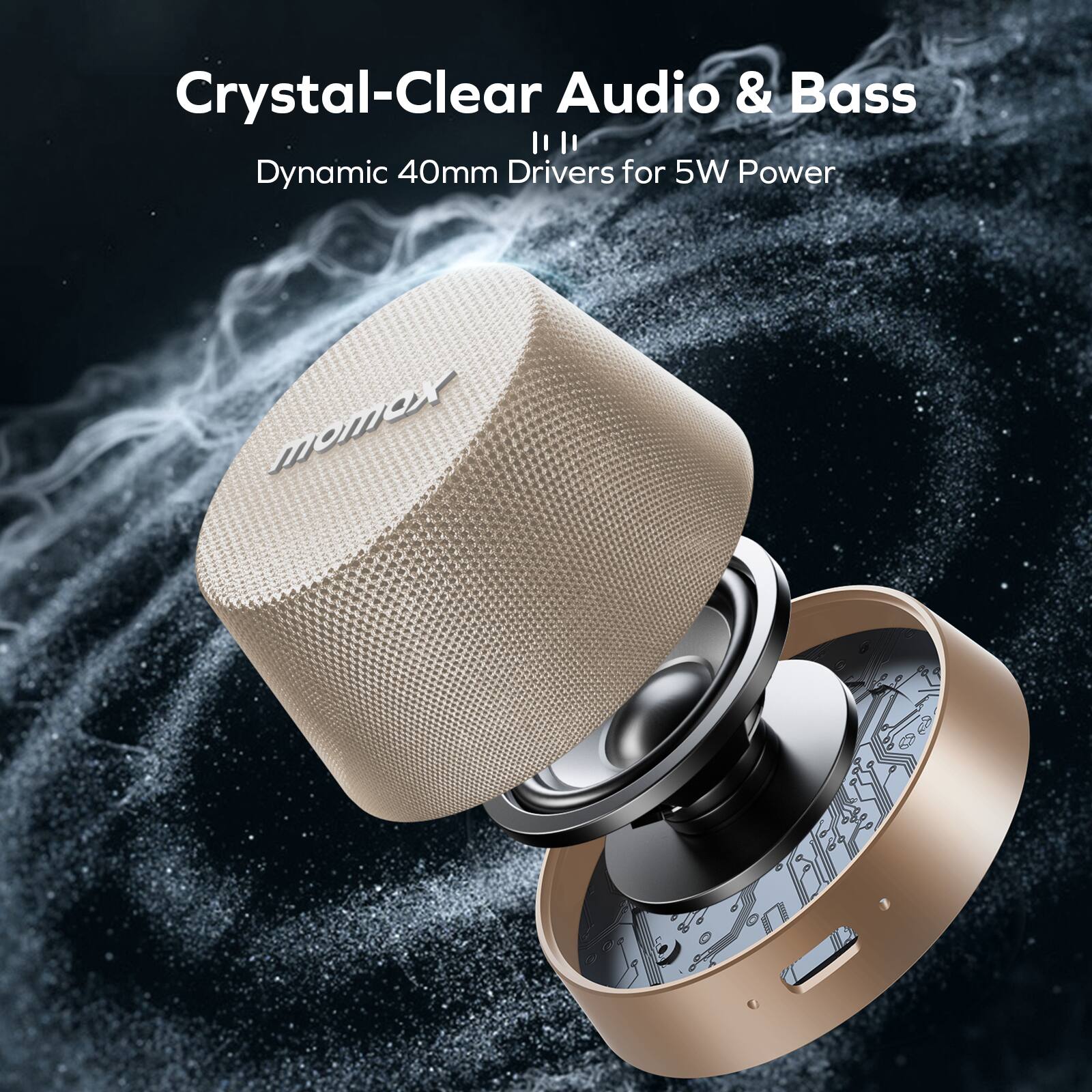 Crystal-Clear Audio & Bass  
Dynamic 40mm Drivers for 5W Power