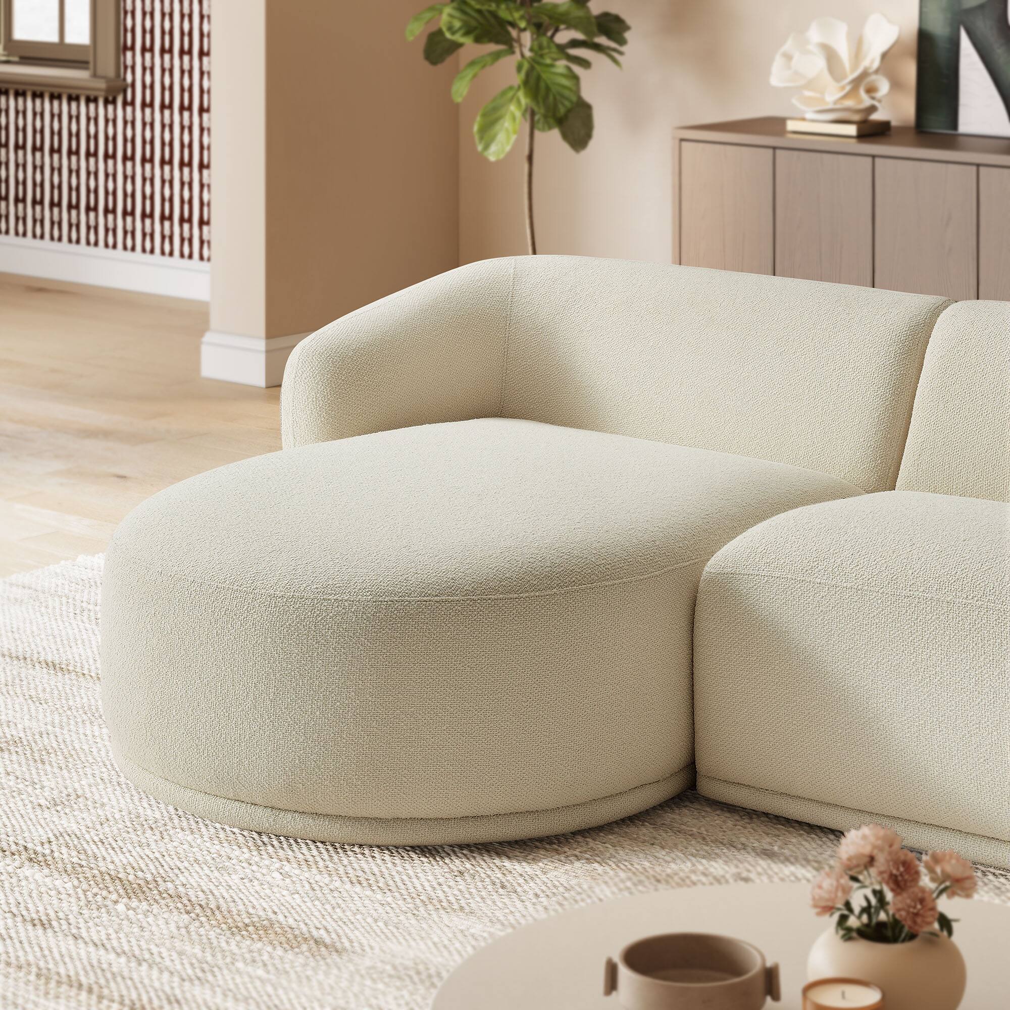 Alt View 8. Modway - Monica 2 Piece Left Facing Boucle Fabric Modular Sofa with Chaise by Modway - Cream.
