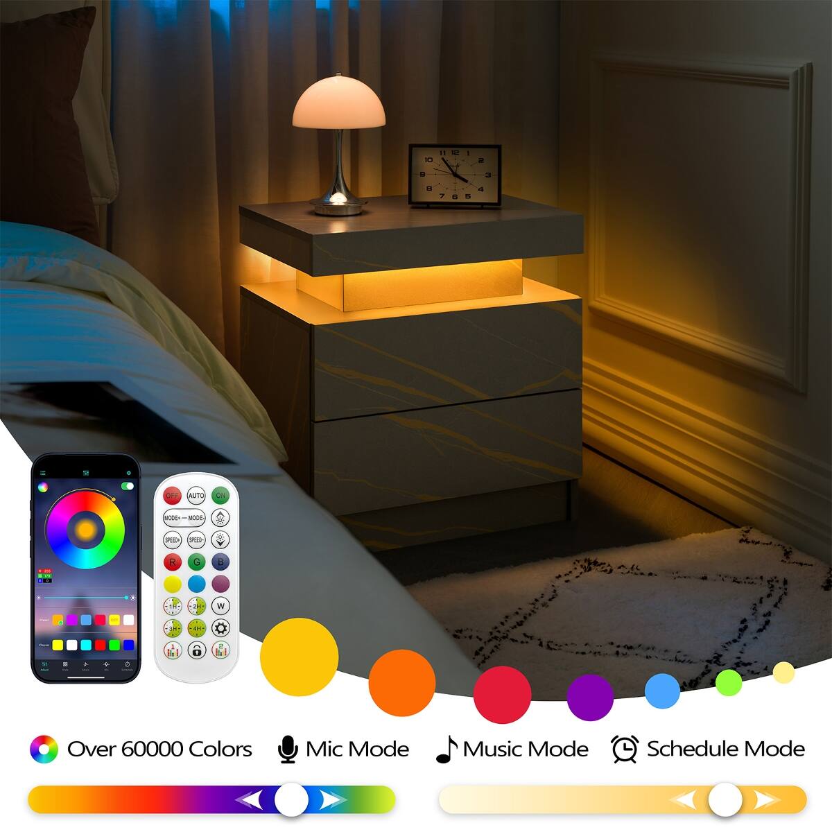 11121 11 - O 2
9
3
B 4 7 765 6 5
OFF
AUTO
ON
MICDE*- MODE
R
G
B
W
1
110
/
Over 60000 Colors
Mic Mode
Music Mode
Schedule Mode
