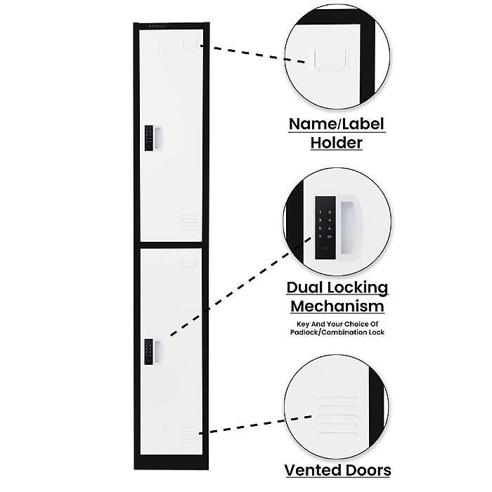 Name/Label Holder, Dual Locking Mechanism: Key And Your Choice Of Padlock/Combination Lock, Vented Doors