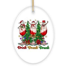 OrnamentallyYou - Snowmen and Wine Drink Drank Drunk Christmas Ornament Funny Alcohol Humor with Crimson Velvet - Multi-colored