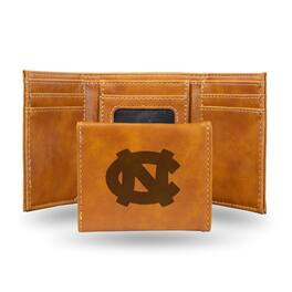 Rico Industries - North Carolina Tar Heels Laser Engraved Brown Synthetic Leather Trifold Wallet - Multi