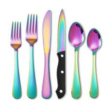 Front. KOOMADE - KOOMADE 24/48PCS Flatware Set Steak Knives Kitchen Utensils and Cutlery of High Quality Construction - Rainbow 24-Piece Set.