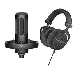 Beyerdynamic - DT 990 PRO Headphones (Black, Limited Edition) w/ Microphone Bundle - DT990BK-PROXM70
