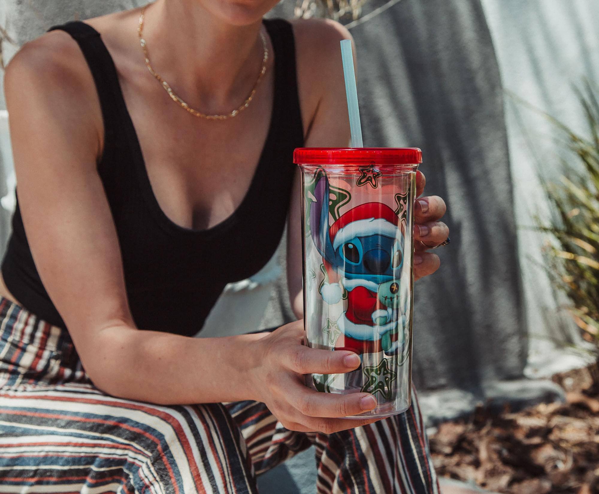 Alt View 3. Disney - Disney Lilo & Stitch Santa Outfit Carnival Cup With Lid And Straw | Holds 20 Ounces - Red.