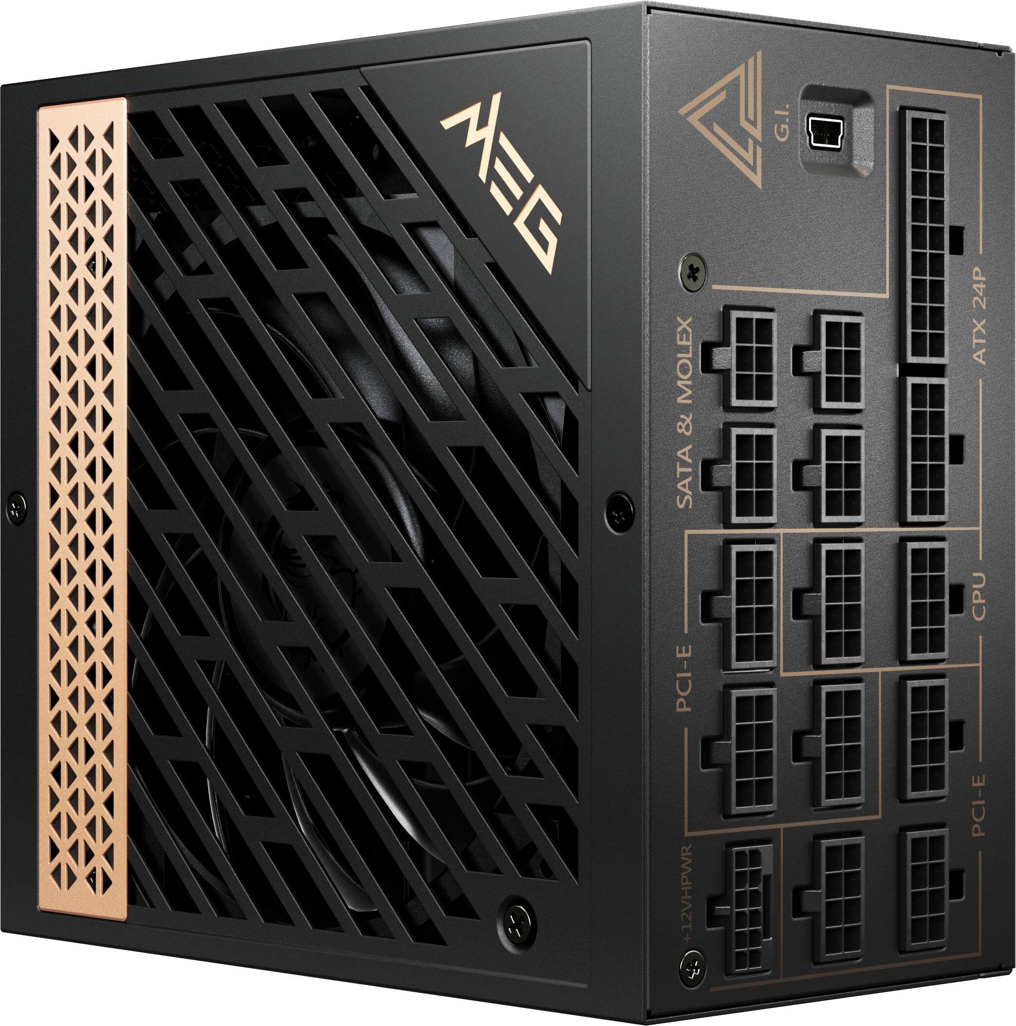 The text on the image reads "REG MOLEX & SATA G.I. 24P ATX PCI-E 12VHPWR " CPU PCI-E". This text is likely related to the specifications or features of the computer tower.