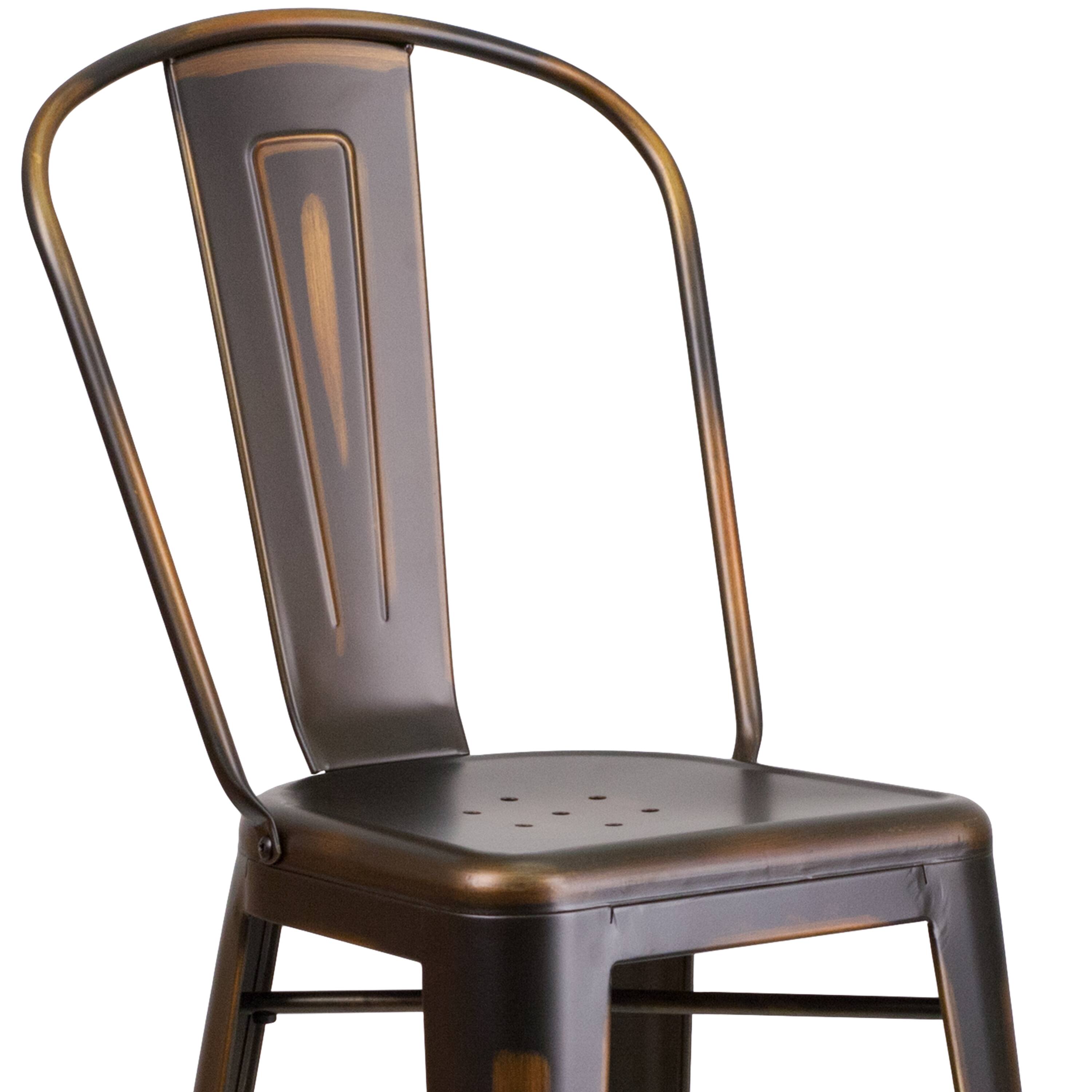 Alt View 9. Emma + Oliver - Commercial Grade 30"H Distressed Colorful Metal Indoor-Outdoor Barstool w/ Back - Copper.
