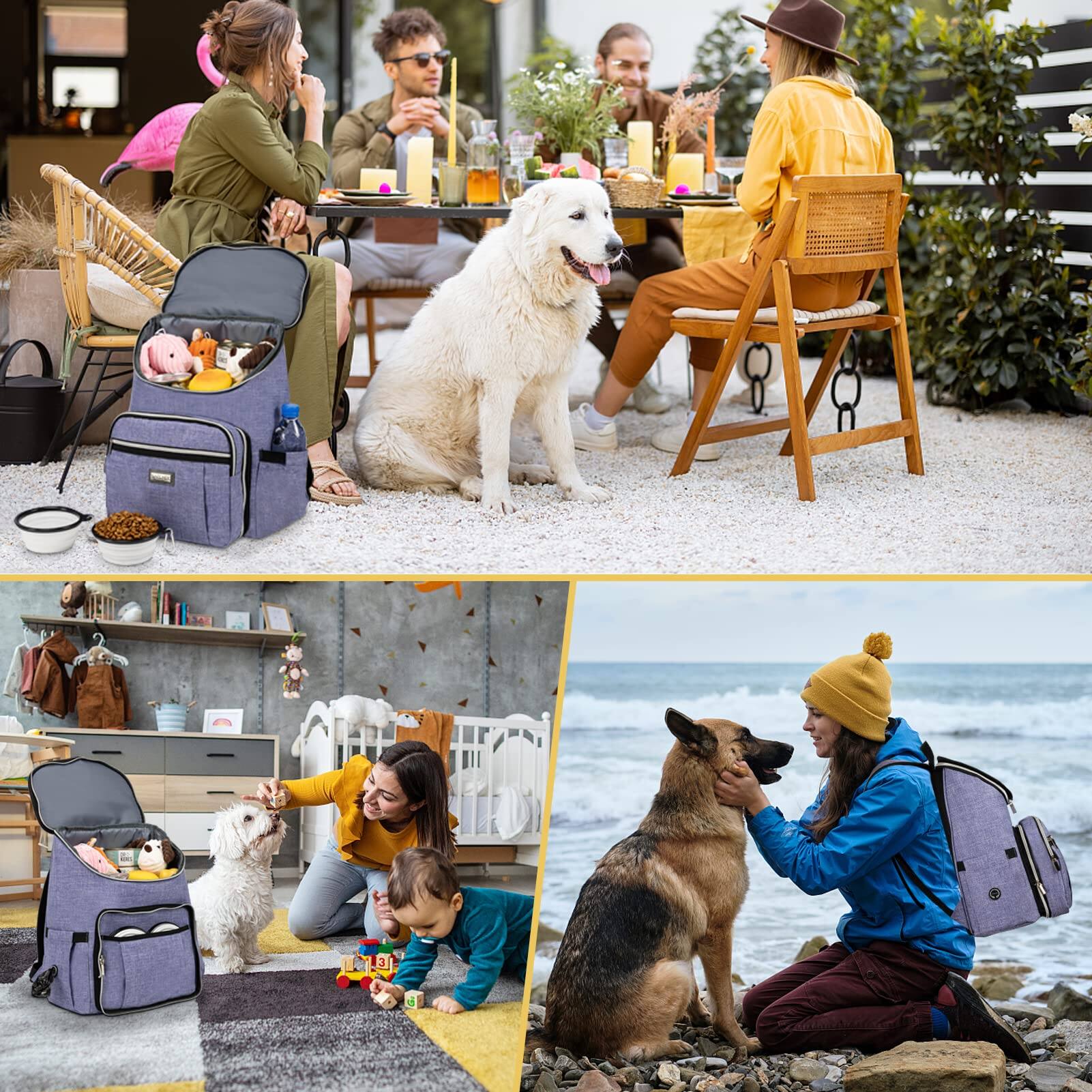 Alt View 2. Live At Space - Travel Dog Backpack - Detachable Food Container for Pet Supplies Gear Bag Traveling with 2 Silicone Collapsible and Bask.