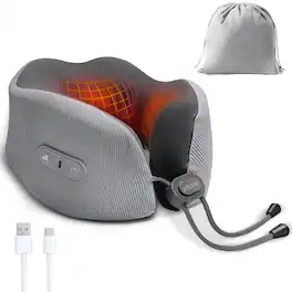 Arboleaf - Heated Neck Pillow for Travel, Memory Foam Airplane Pillow with Heating, USB-C Rechargeable - Gray