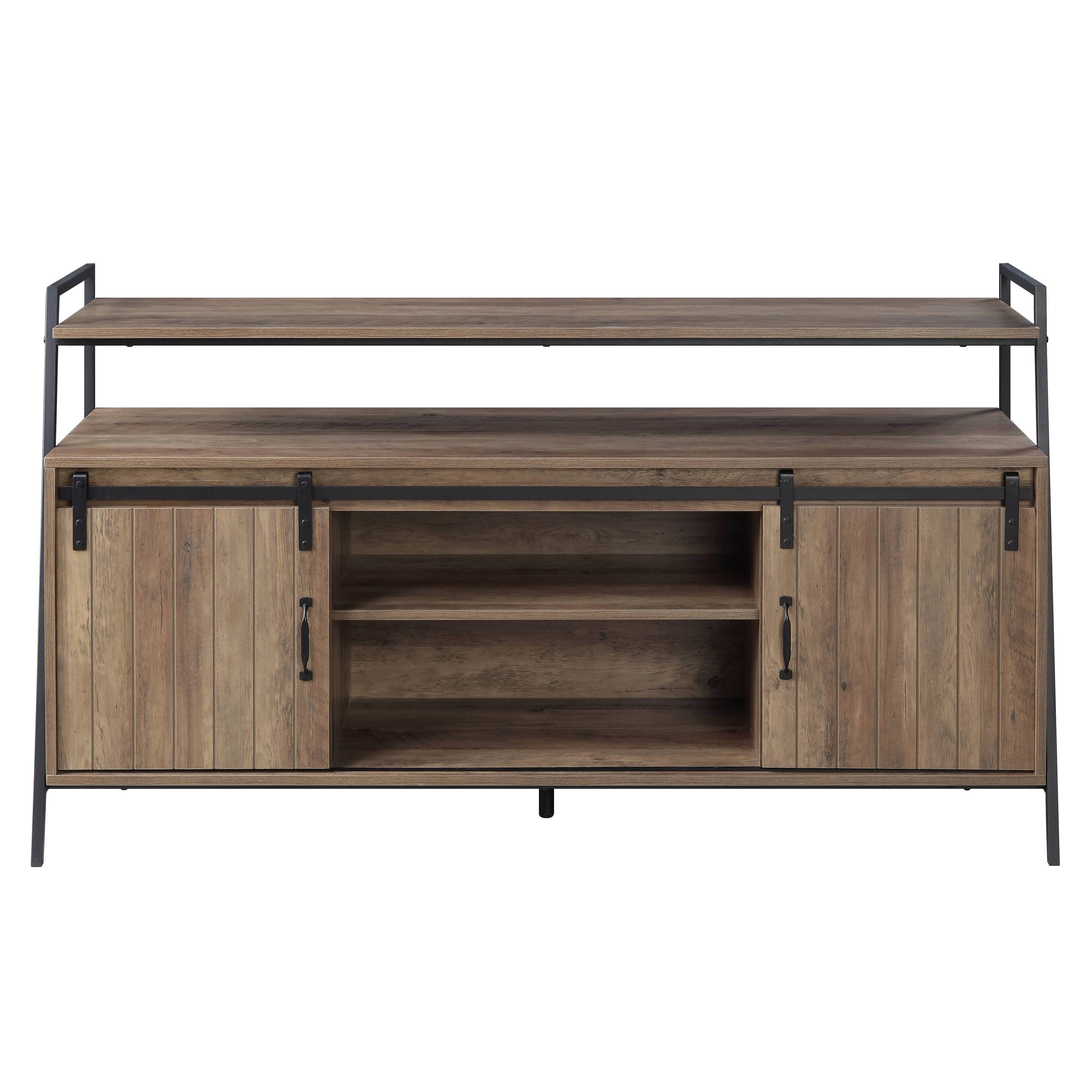 Angle. Spaco - Spaco TV Stand for TVs Up to 58 Inch, Sliding Barn Door Media Console with 6 Storage Compartments, Metal Frame - Oak.