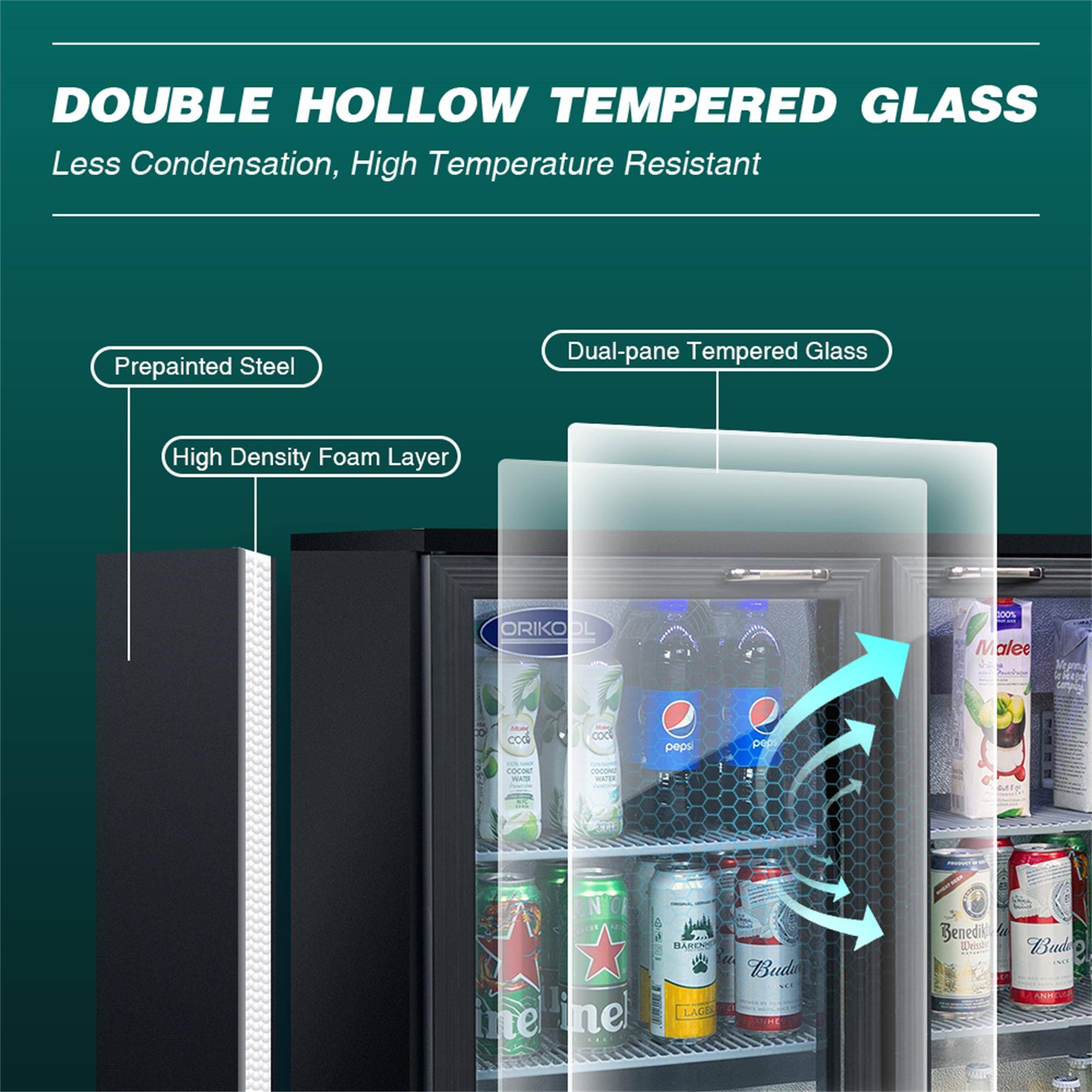 DOUBLE HOLLOW TEMPERED GLASS  
Less Condensation, High Temperature Resistant  

Prepainted Steel  
High Density Foam Layer  
Dual-pane Tempered Glass  

ORIKODL  
100% Malee d Mpo A carpo I cod COO peps pep CO0O a - A M 4 BARENE ne nel LAGE Buda Benedik Eeich Bude e A