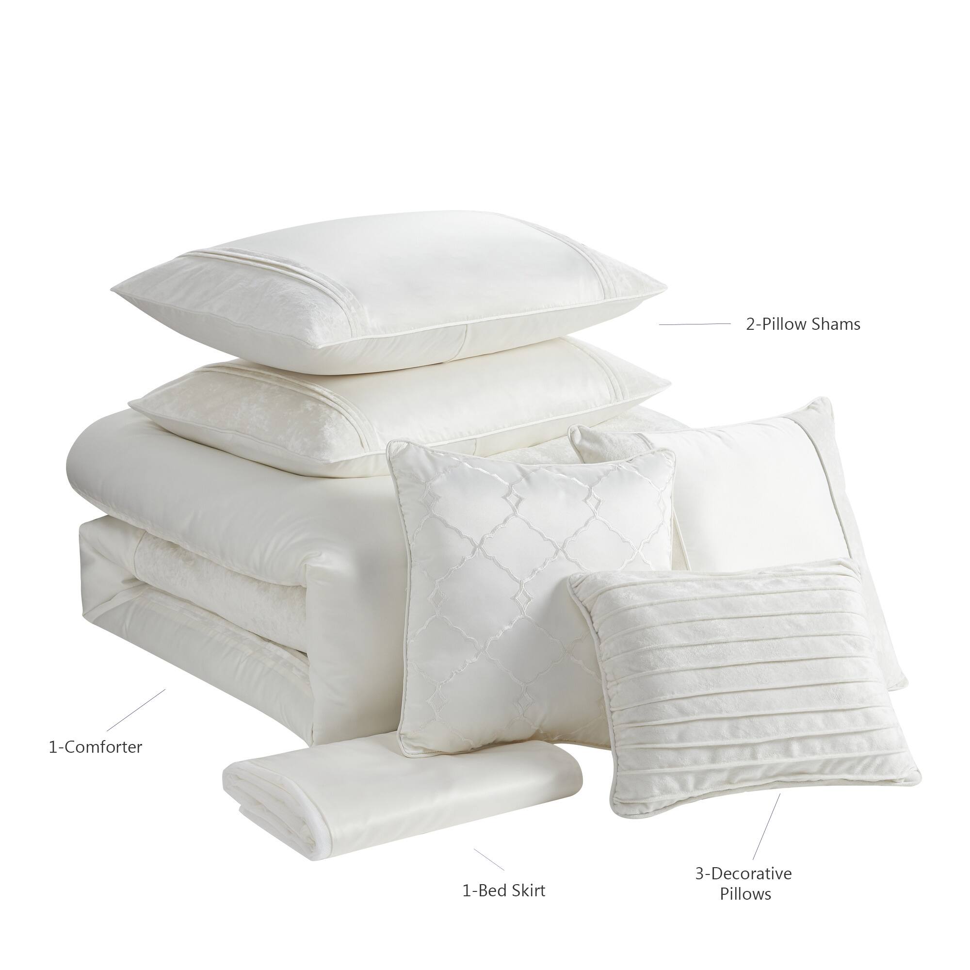 - 2 Pillow Shams
- 1 Comforter
- 1 Bed Skirt
- 3 Decorative Pillows