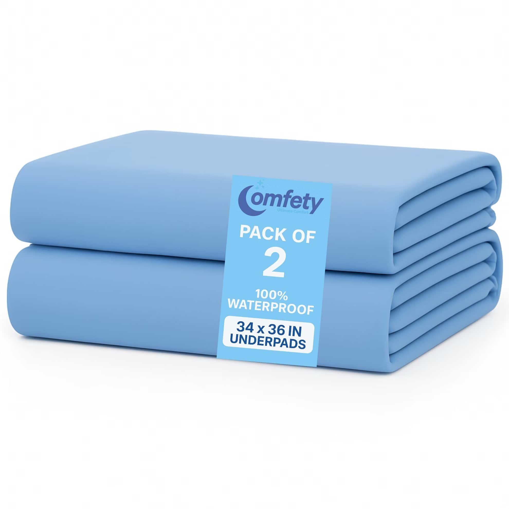 Comfety - Washable Underpads, Reusable Ultra Absorbent Incontinence Bed Pads for Adults & Seniors - 2 Pack - Blue