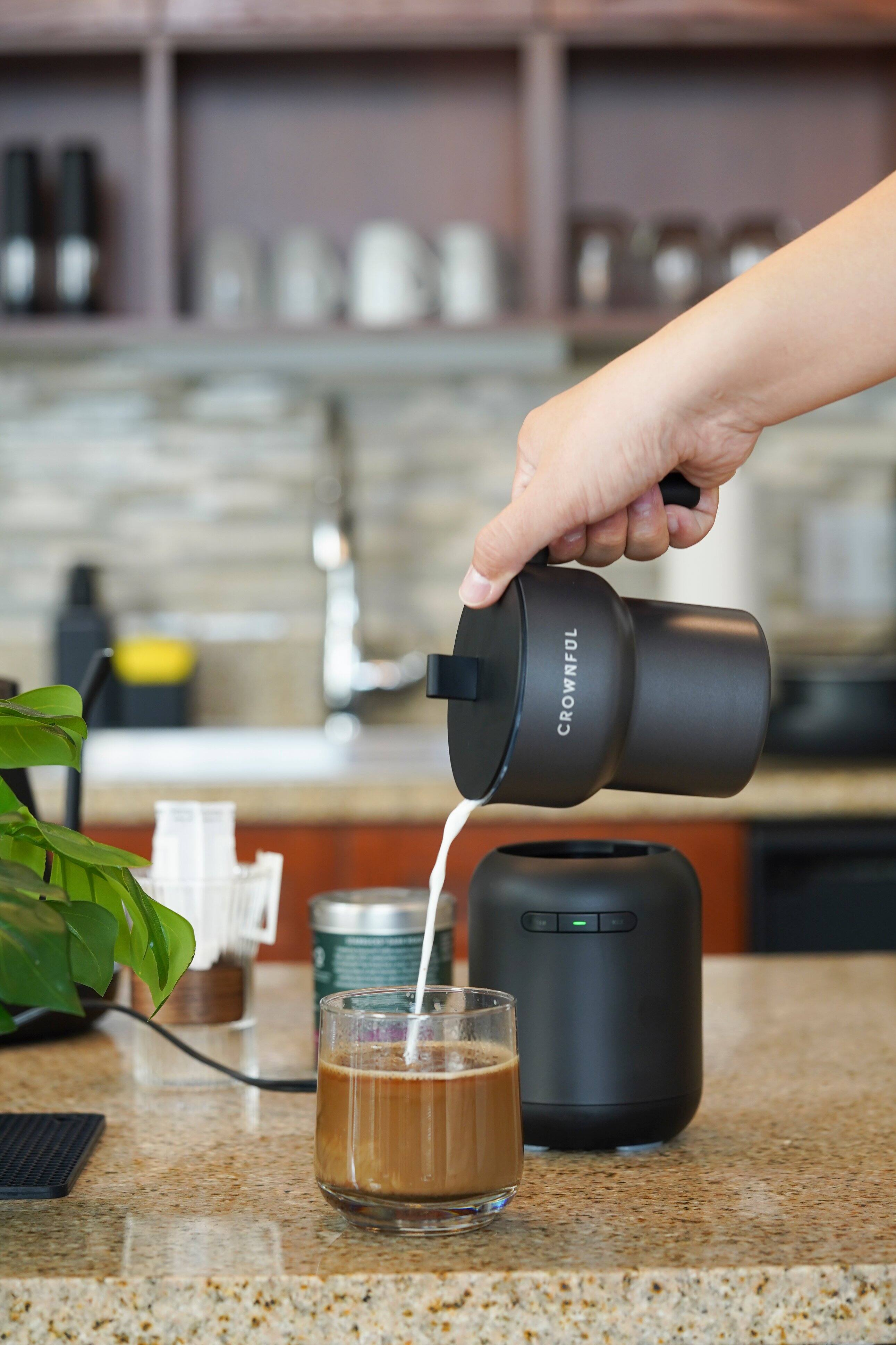 Alt View 3. Crownful - Milk Frother and Steamer - Black.