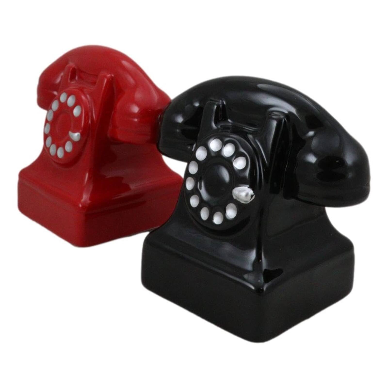 Back. Pacific Trading - Red and Black Retro Phones Old Fashioned Attractives Magnetic Ceramic Salt and Pepper Shaker Set - Multicolor.