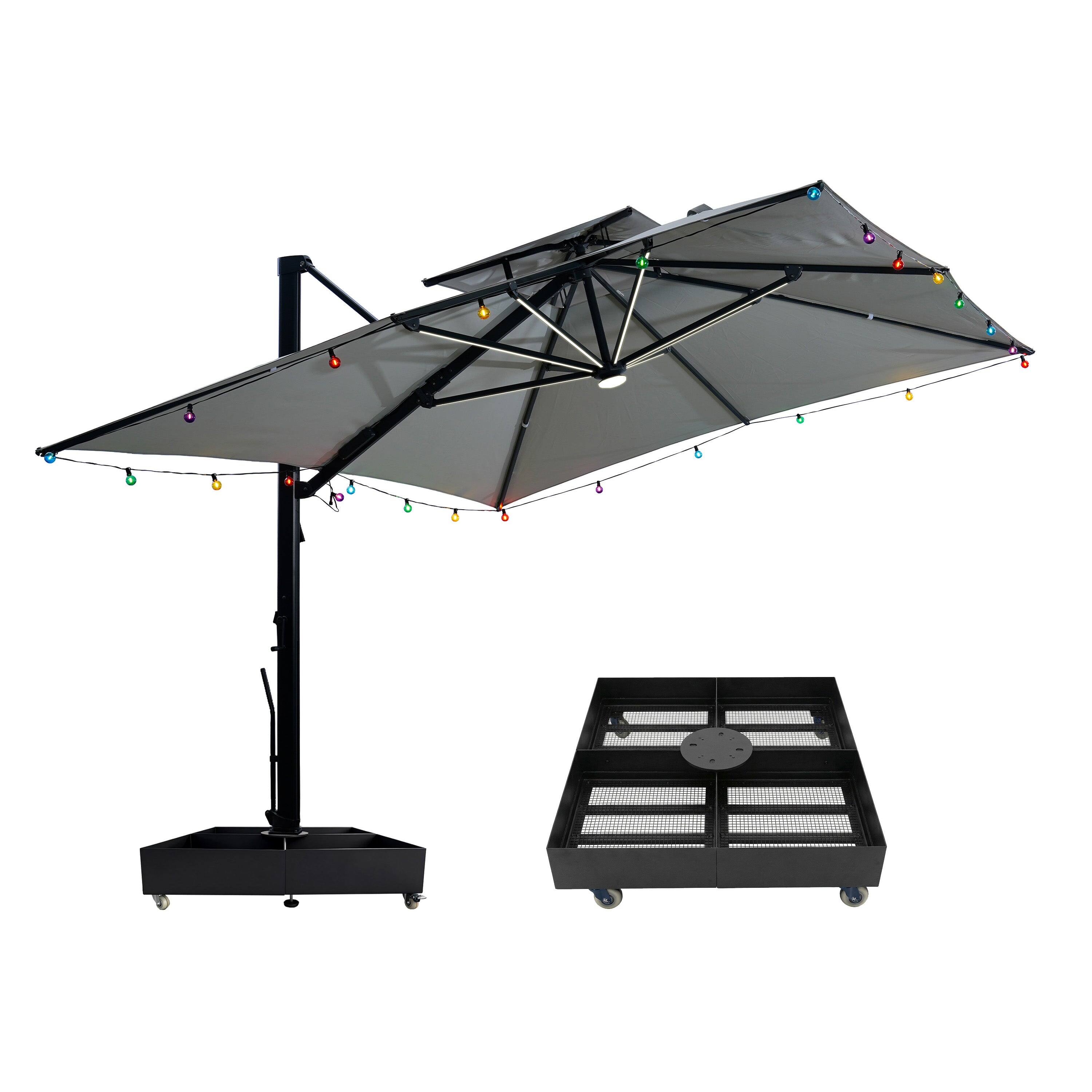 Left. Mondawe - 10x13ft Cantilever Patio Lighted Umbrella with DIY Drape Hook and Base - Gray.
