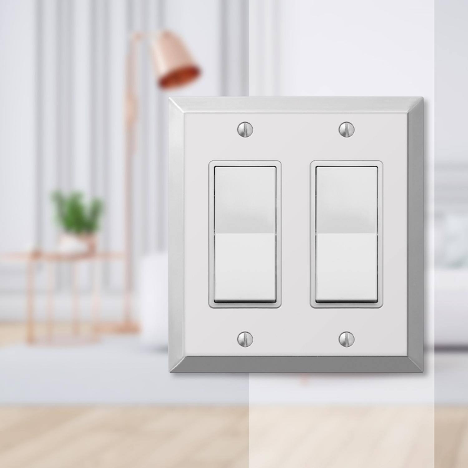 Left. AMERELLE - Amerelle Century Polished Chrome 2 gang Stamped Steel Decorator Wall Plate 1 pk - Chrome.