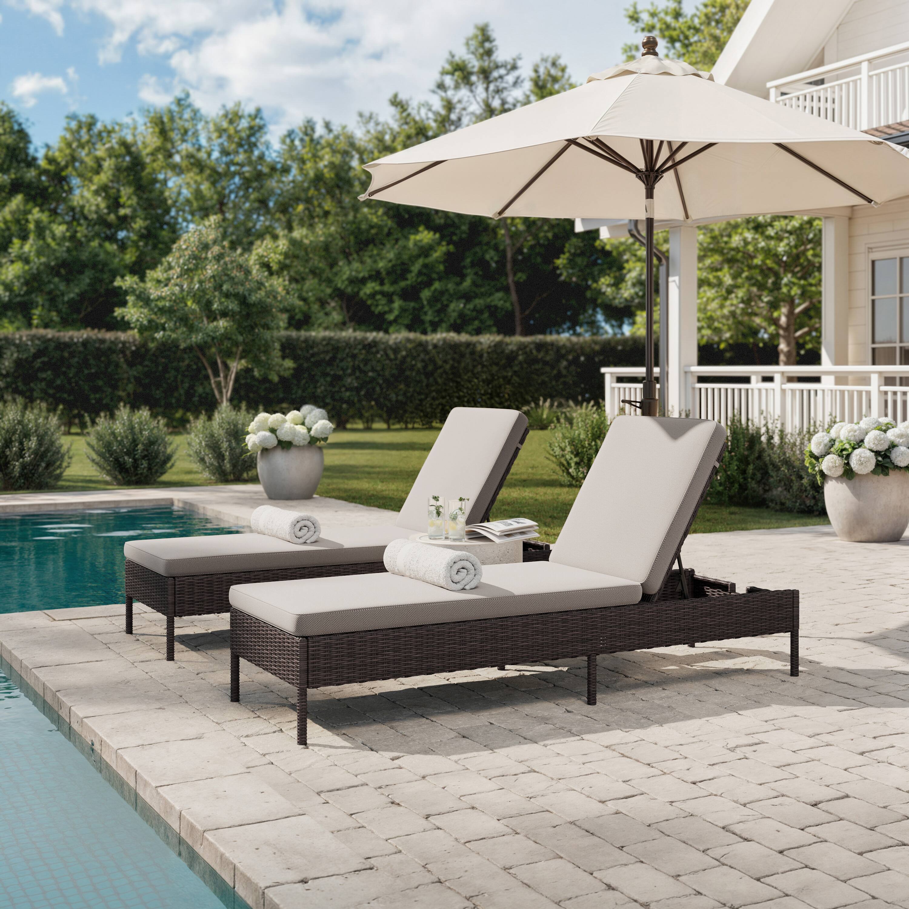 Alt View 1. Martha Stewart - Bedford Outdoor Rattan Wicker Chaise Lounge Chair with All-Weather Cushions - Brown.