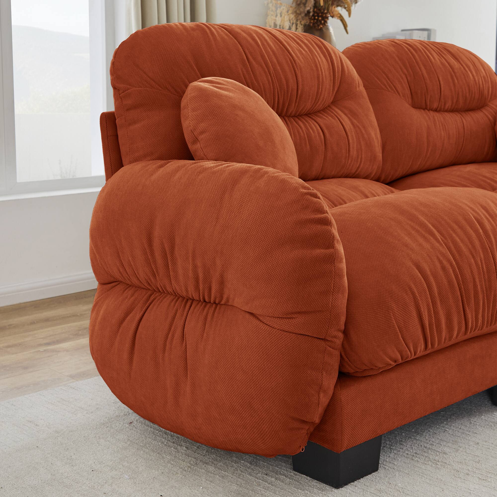 Alt View 7. Anysun - 2-Seater Modular Sofa with Chenille Fabric, High-Density Foam & Curved Armrests, Pleated Design for Living Room - Orange.